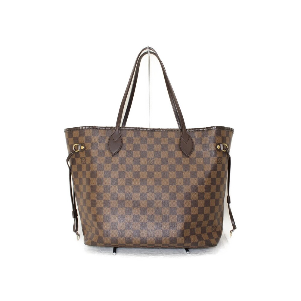 Louis Vuitton Tote Neverfull Damier LV Canvas Handbag Brown Bag Red